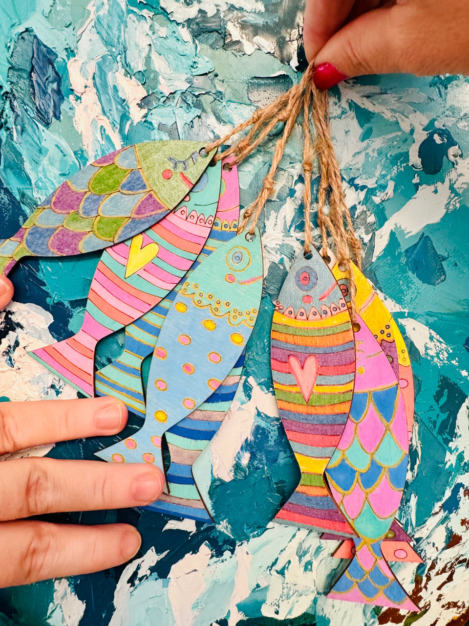 DIY wooden fish craft decorations set of 8, children painting the fish shapes
