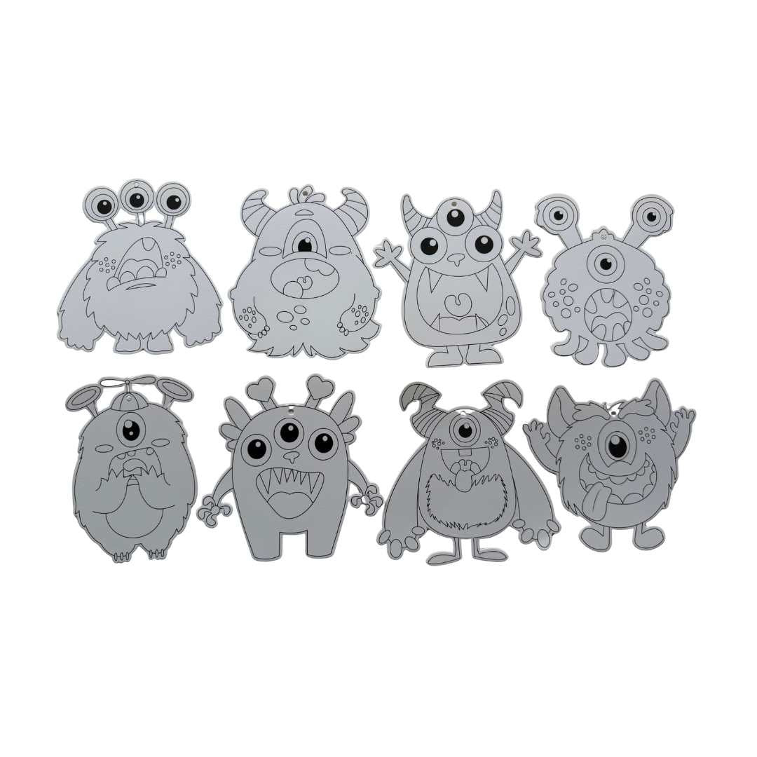 PoscART colour in monster cards set of 8, cartoon monster designs printed on cardstock