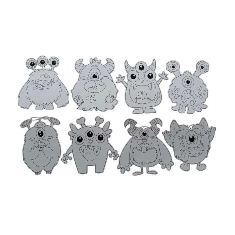 PoscART colour in monster cards set of 8, cartoon monster designs printed on cardstock