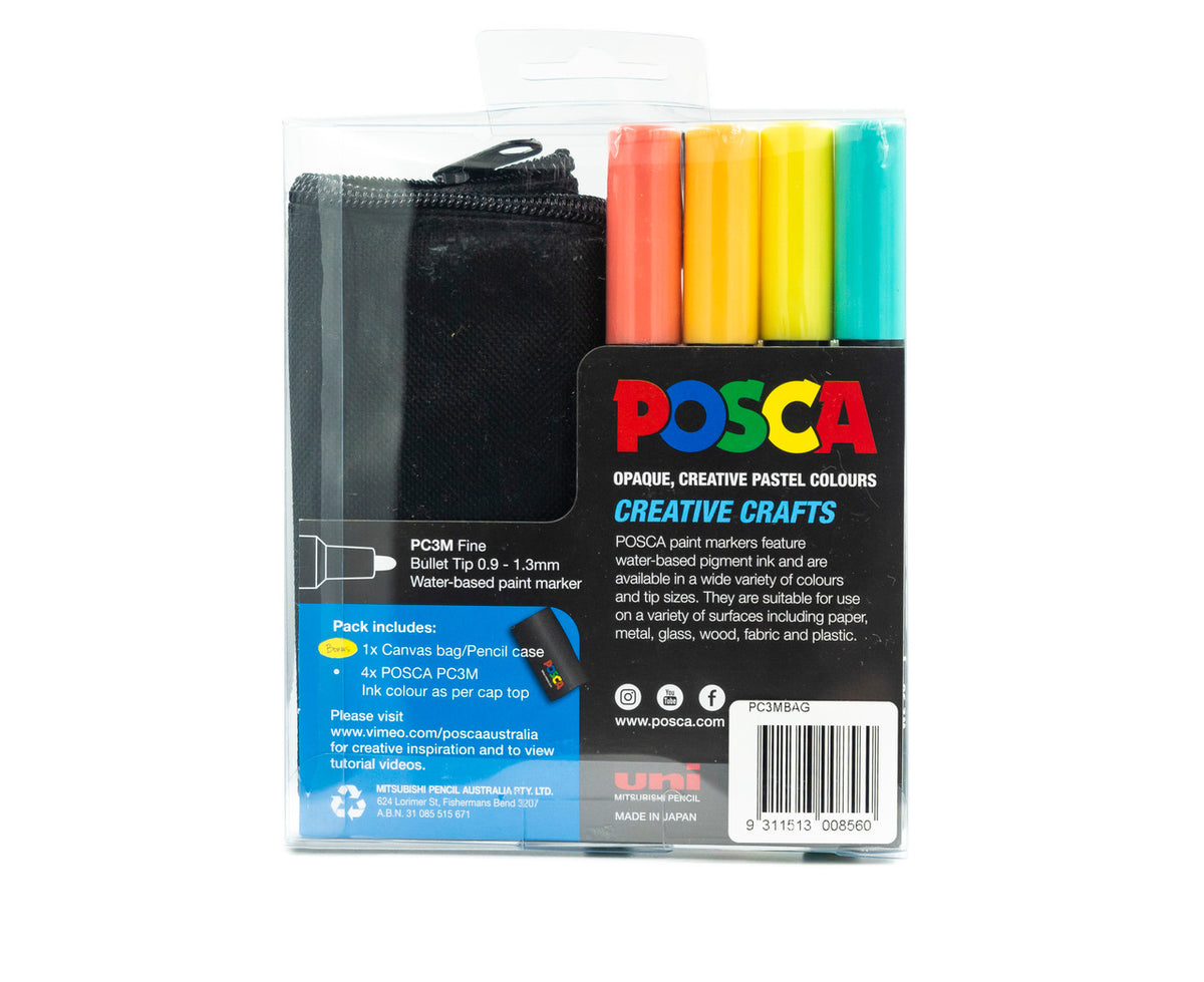 POSCA Creativity on Canvas bundle with the black zip canvas bag and four PC-3M markers