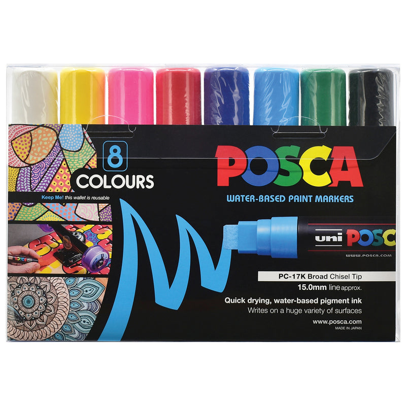POSCA PC-17K wallet of 8 assorted colours with extra broad tips
