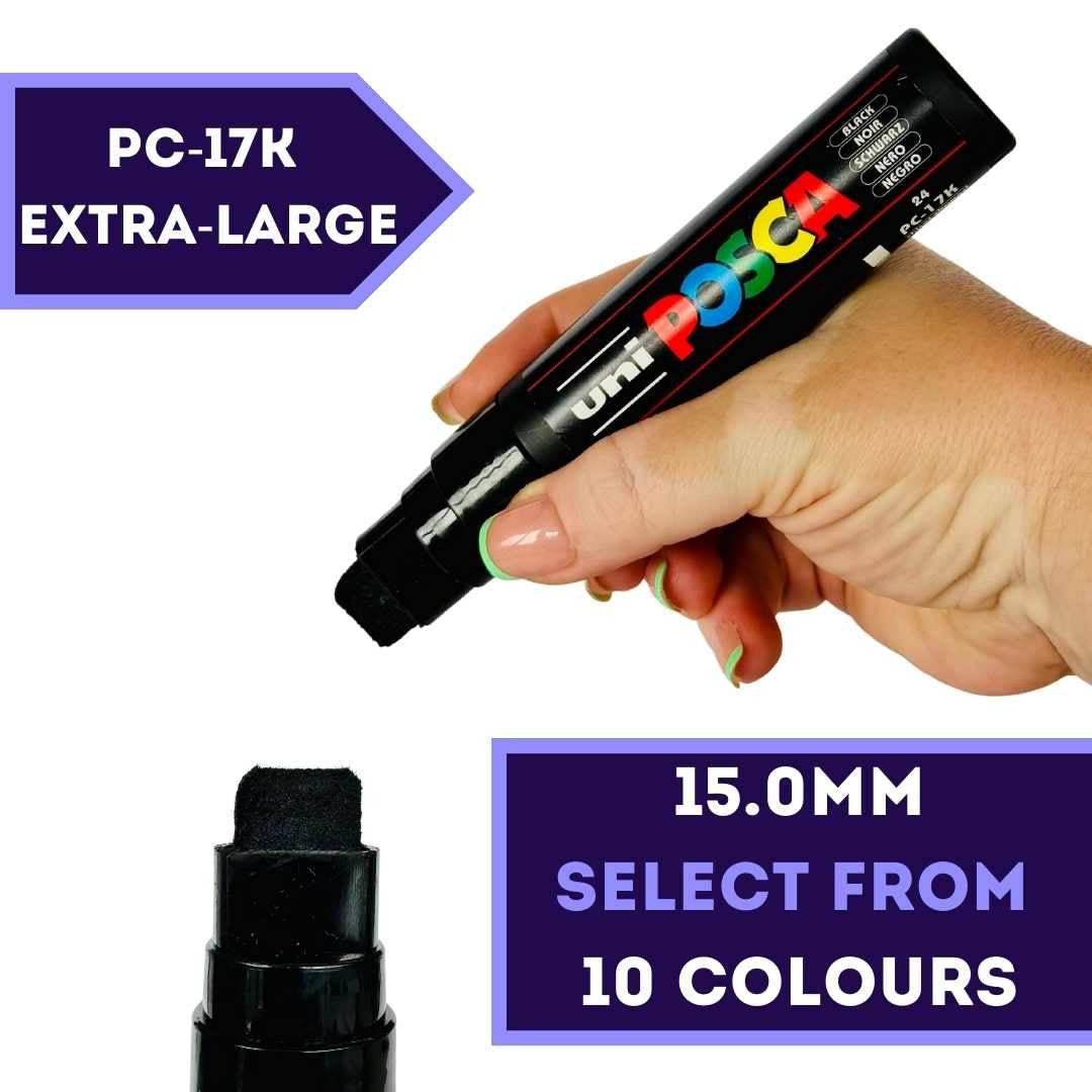 POSCA PC-17K extra broad 15mm paint marker held in hand, 10 colours available at PoscART