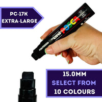POSCA PC-17K extra broad 15mm paint marker held in hand, 10 colours available at PoscART