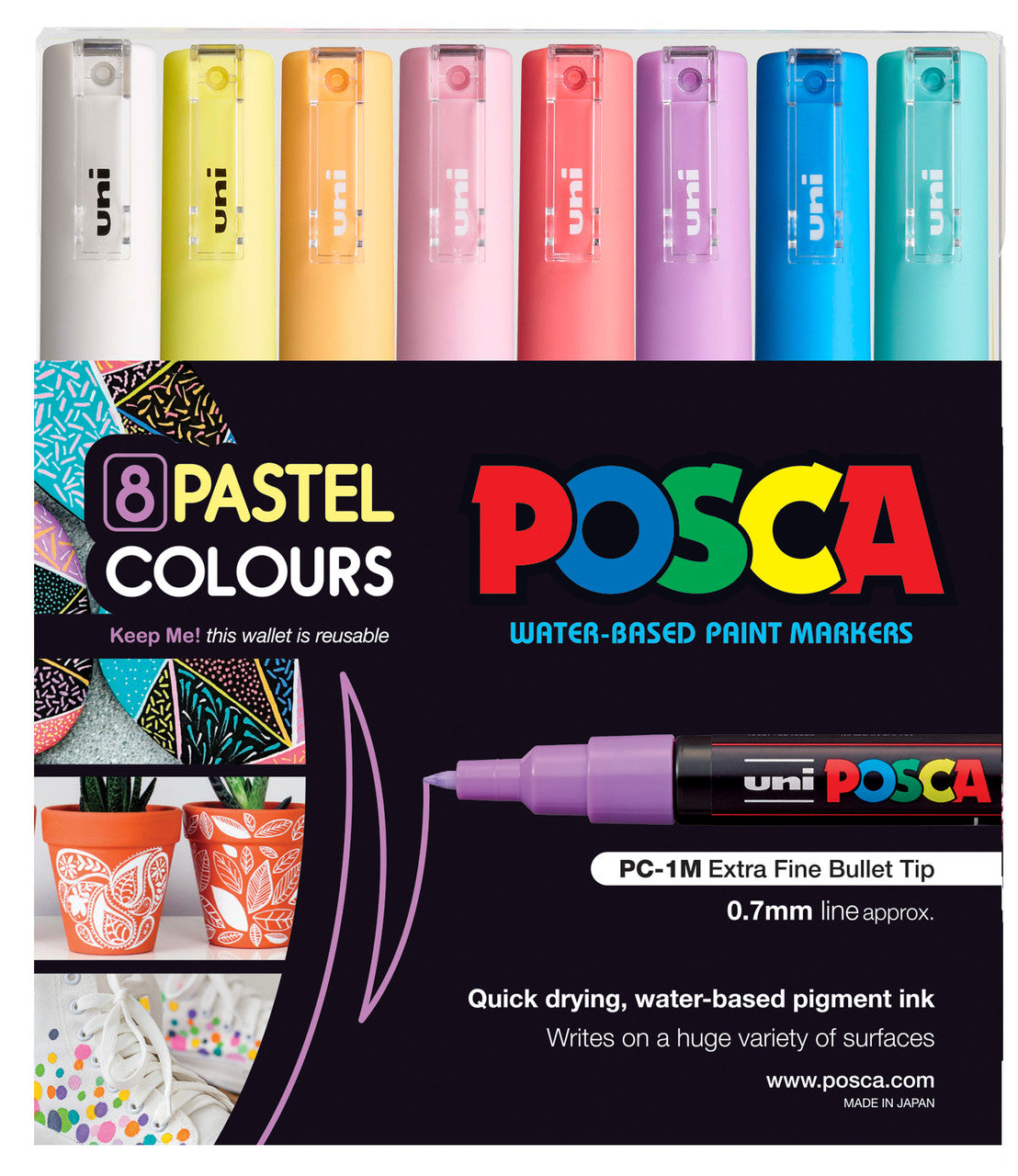 POSCA PC-1M soft pastel wallet of 8 in retail packaging