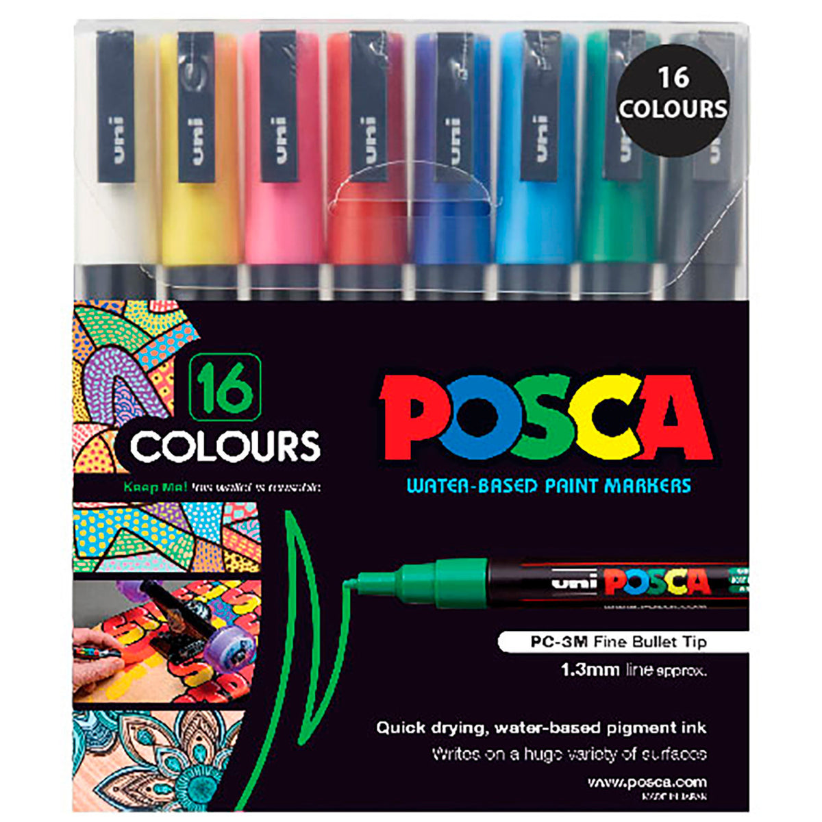POSCA PC-3M wallet of 16 assorted colours