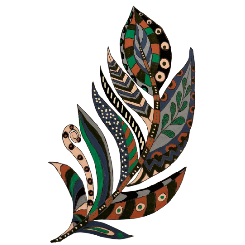 Feather design in dark greens and browns made with POSCA PC-5M army tones