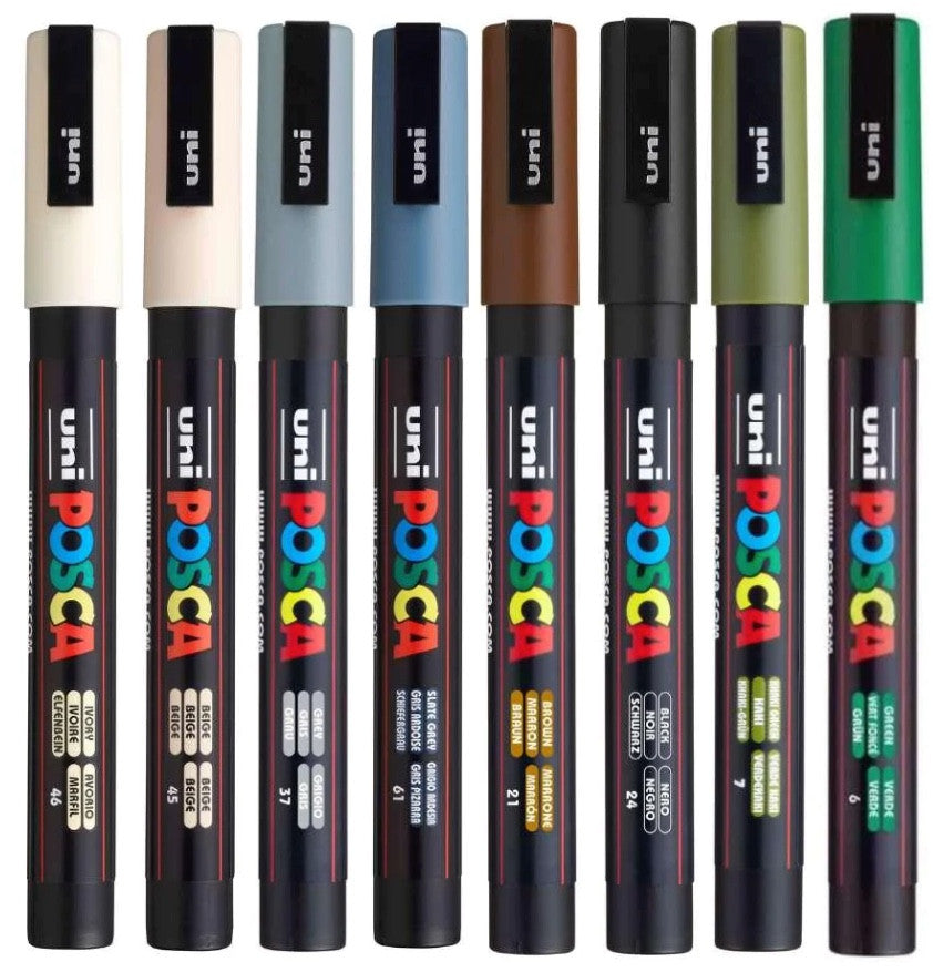 POSCA PC-3M army tones wallet of 8 in its packaging