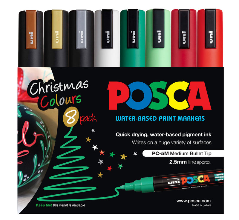 POSCA PC-5M Christmas colour tones wallet of 8 in packaging