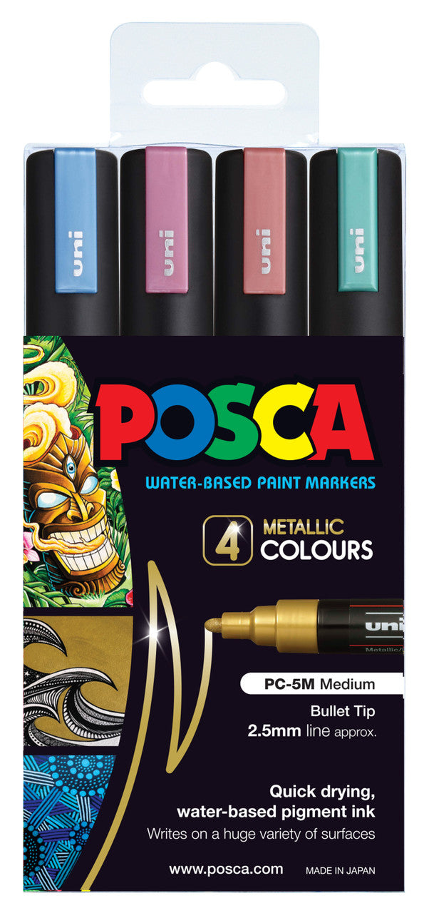 POSCA PC-5M metallic wallet of 4 in pink, blue, green and violet