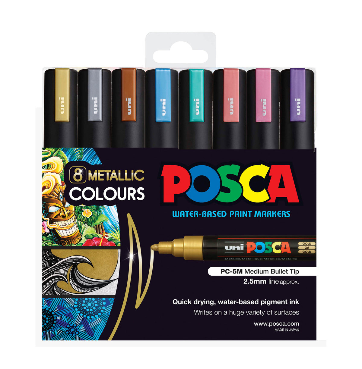 POSCA PC-5M metallic wallet of 8 in packaging