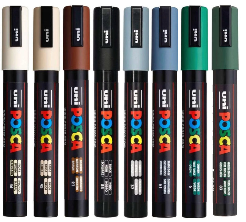 POSCA PC-5M army colour tones wallet of 8 with earthy colour caps