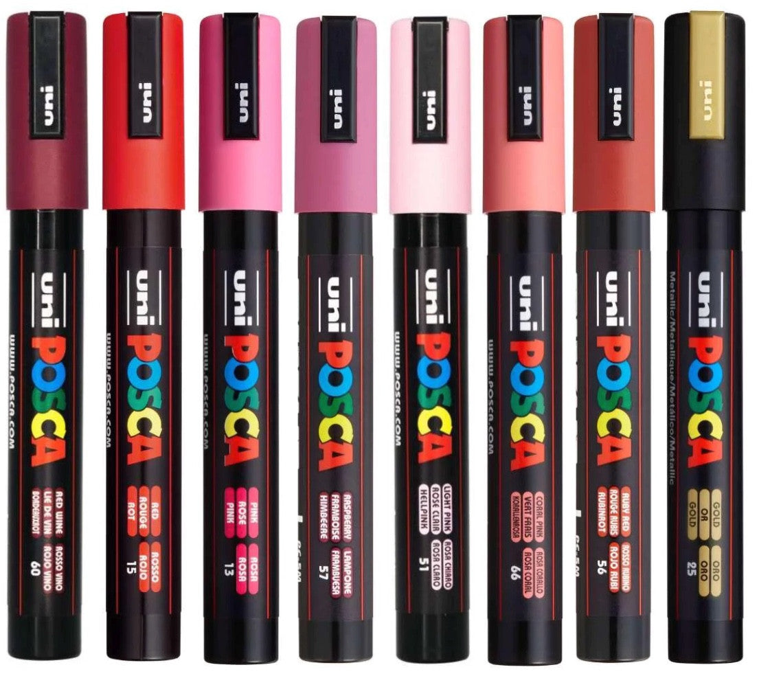 POSCA PC-5M Valentines colour tones wallet of 8 in pink and red