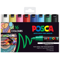 POSCA PC-7M wallet of 16 assorted colours with broad bullet tips