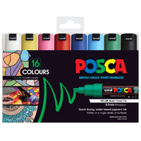 POSCA PC-8K wallet of 16 assorted colours with broad chisel tips