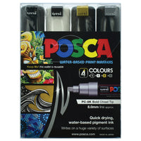POSCA PC-8K metallic accent wallet of 4 in gold, silver, white and black