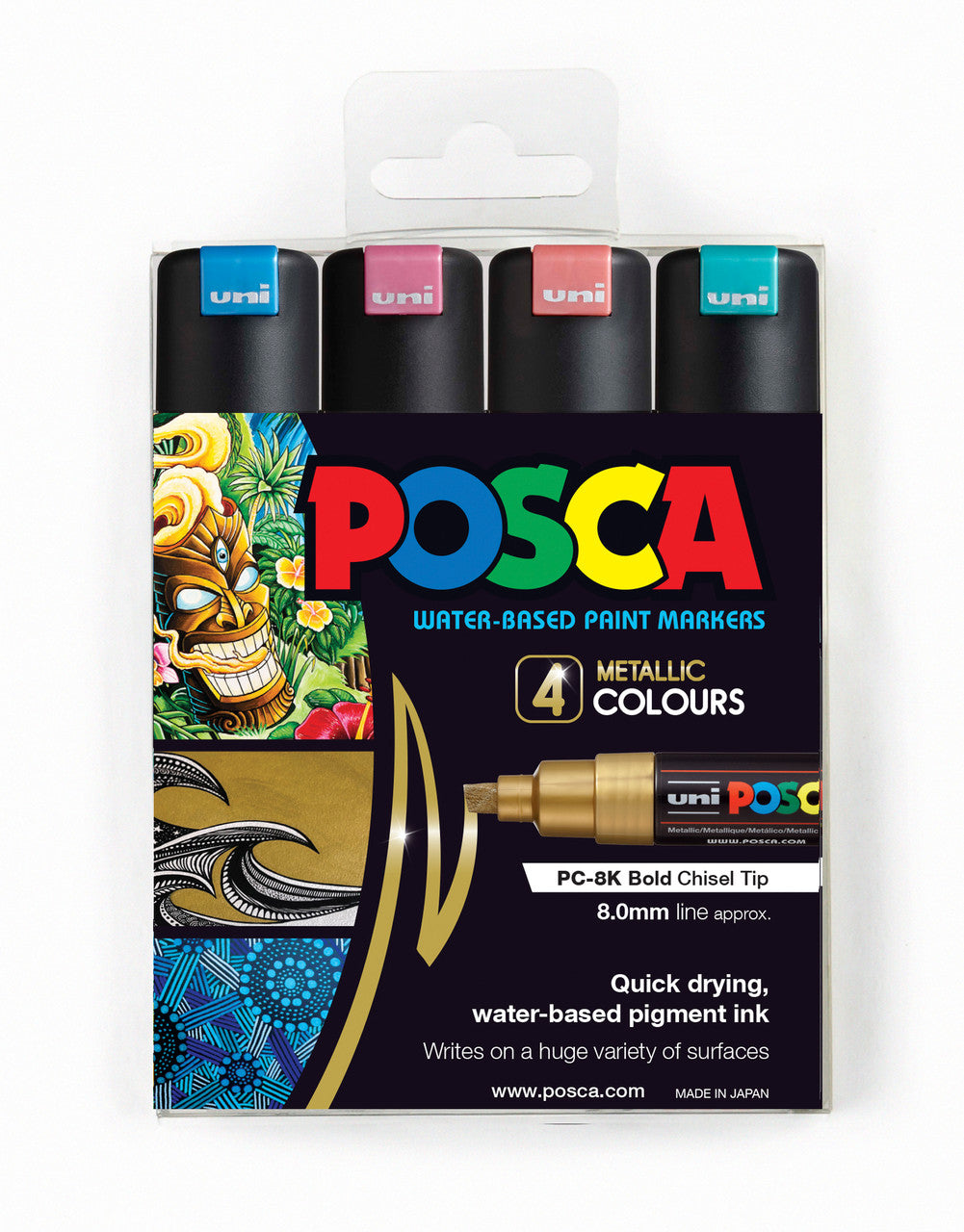 POSCA PC-8K metallic wallet of 4 in pink, blue, green and violet