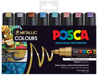 POSCA PC-8K metallic wallet of 8 chisel tip paint markers in packaging