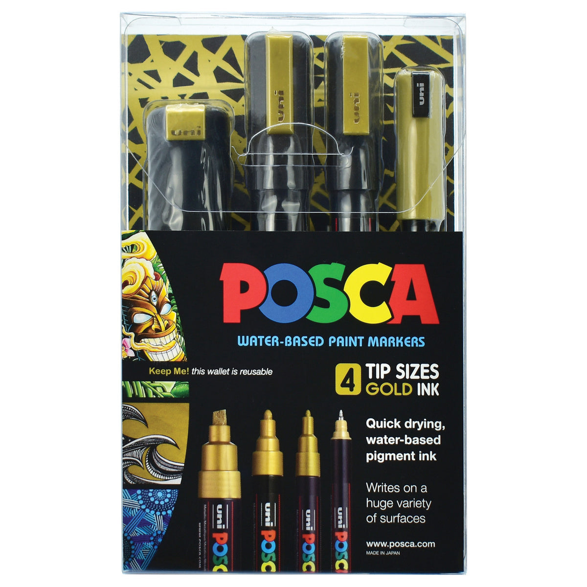 POSCA gold marker wallet of 4 tip sizes in metallic gold