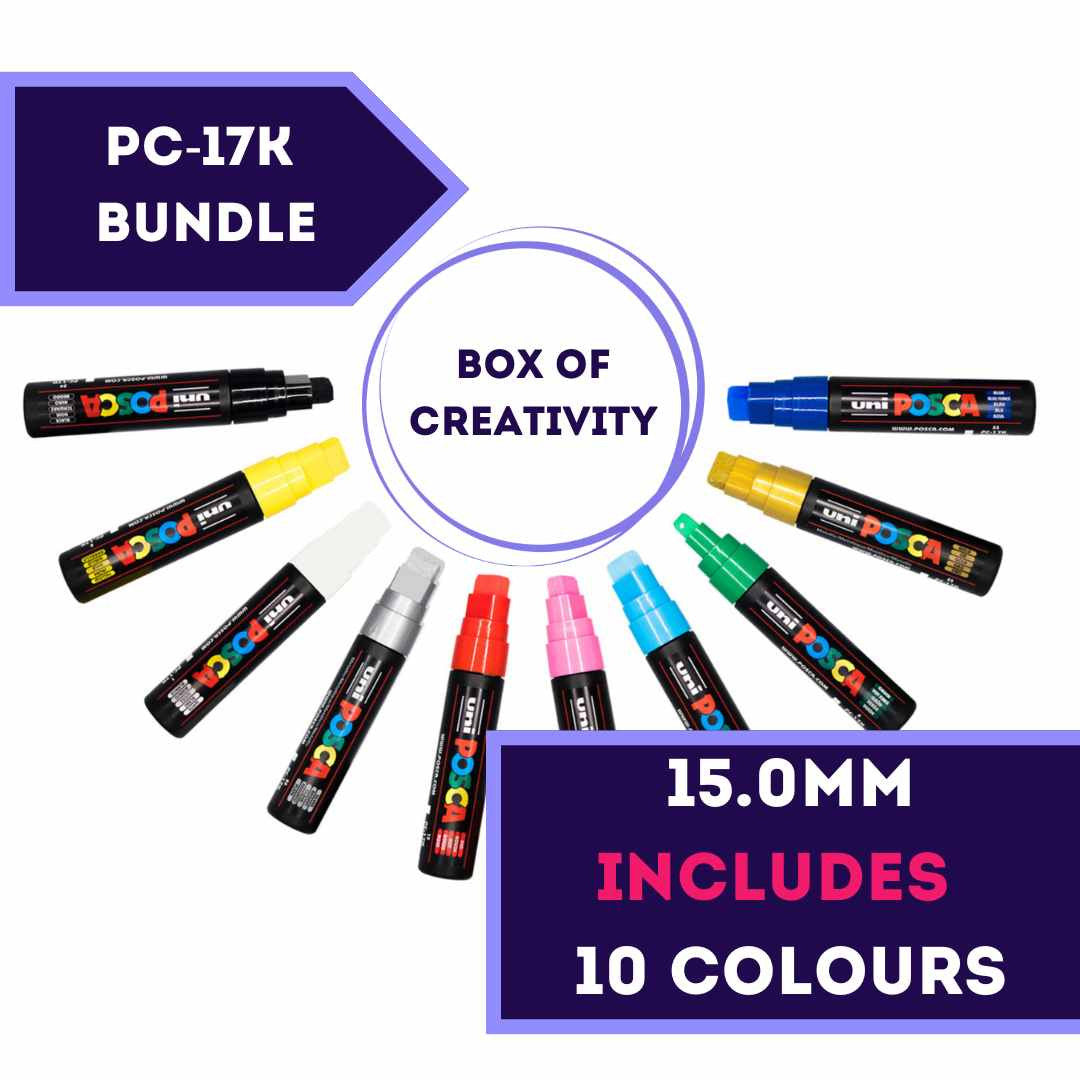 POSCA PC-17K extra broad tip set of 10 colours laid out