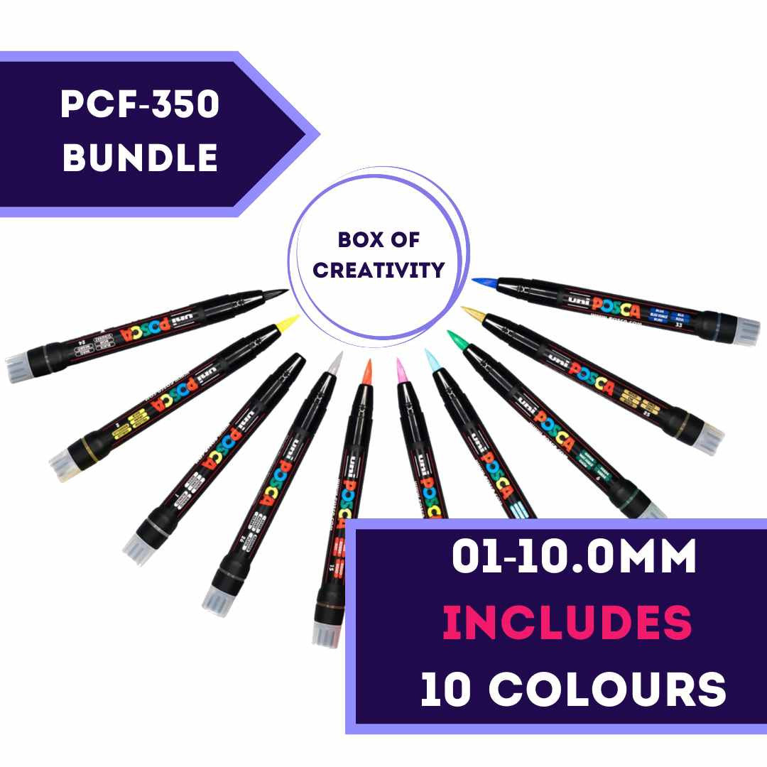 POSCA PCF-350 brush tip paint marker set of 10 colours in PoscART packaging
