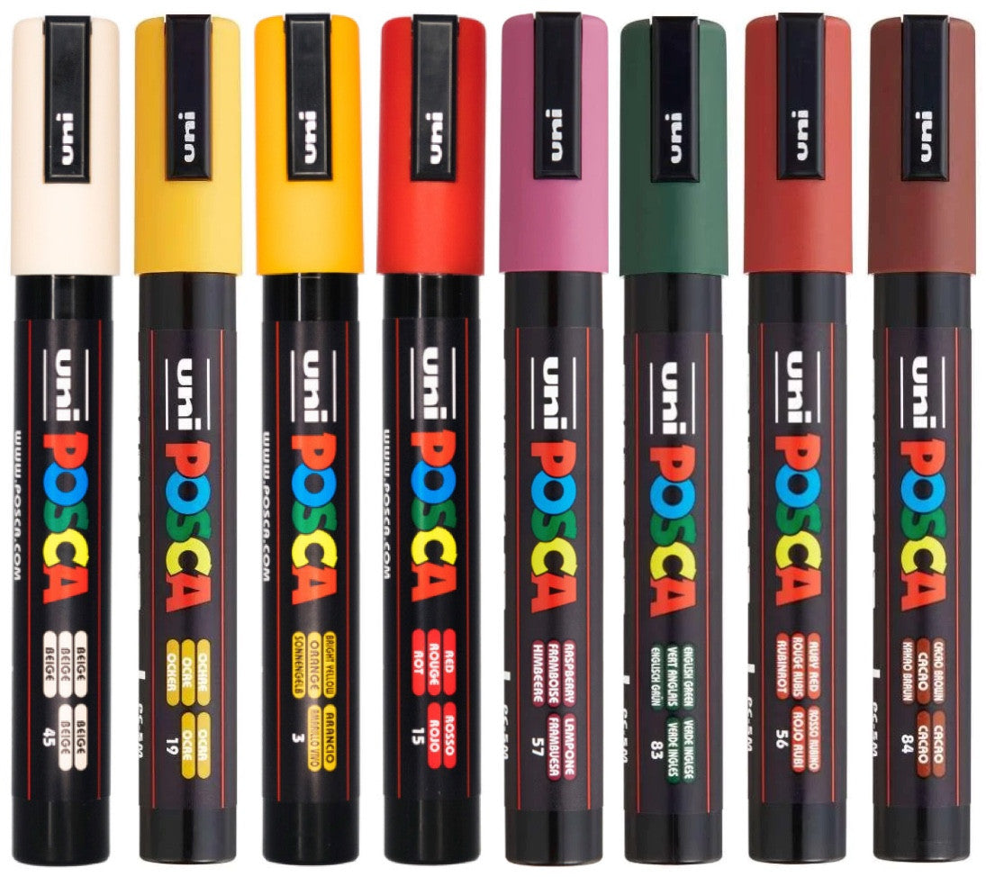 PoscART POSCA PC-5M autumn tones set of 8 showing the capped colours