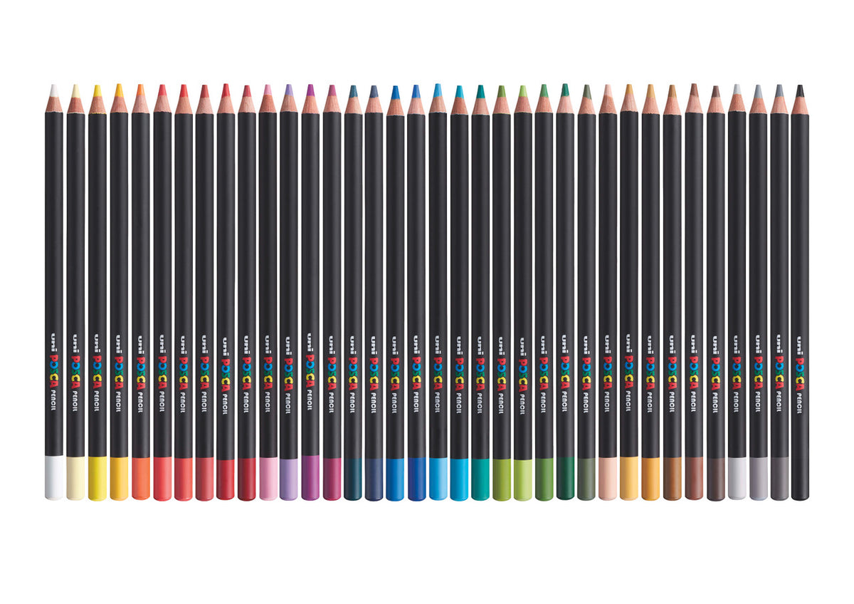 POSCA Pencils set of 36 colours opened to show the pencil range