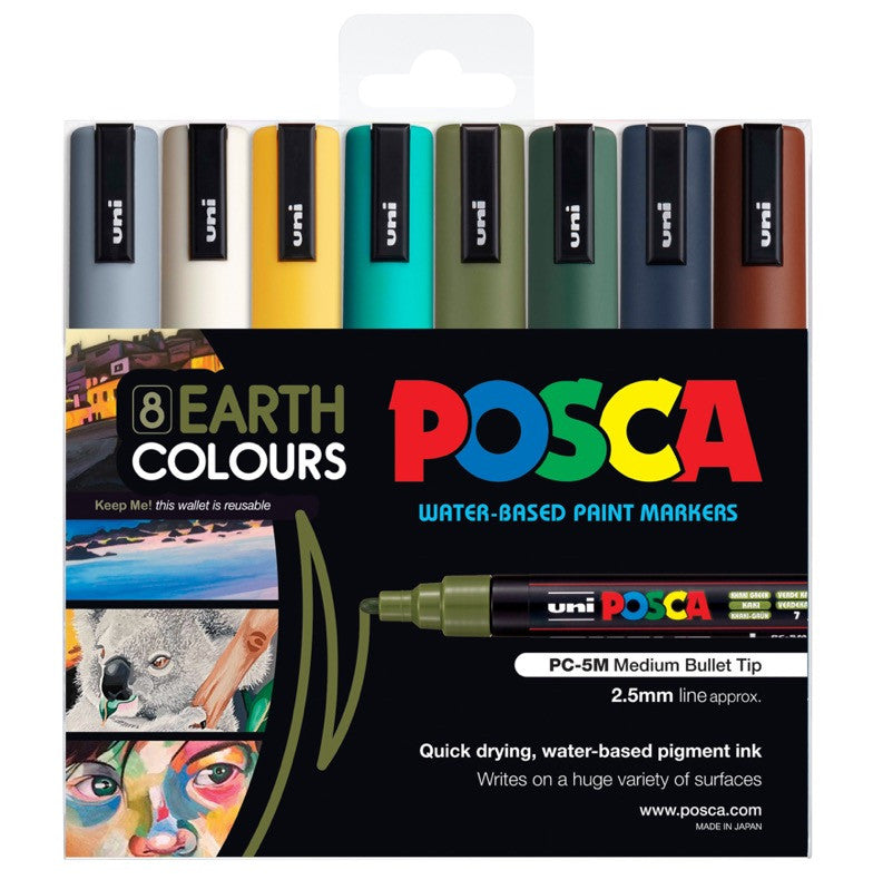POSCA PC-5M earth colour tones wallet of 8 in packaging
