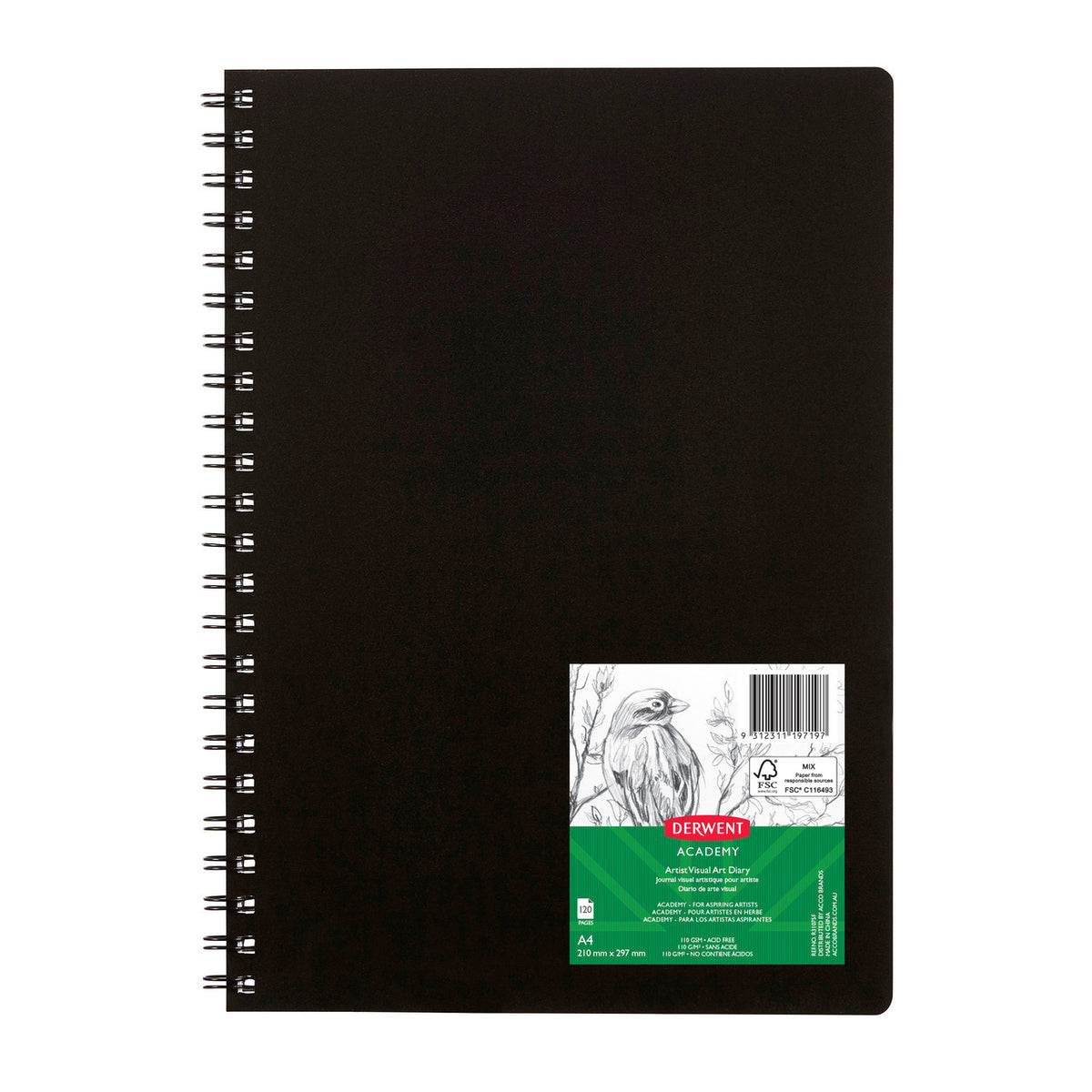 Derwent Academy Visual Art Diary A4 portrait 120 pages black, front cover