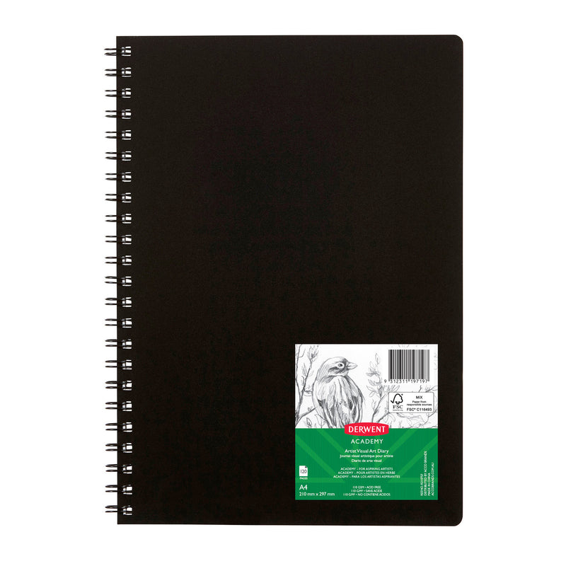 Derwent Academy Visual Art Diary A4 portrait 120 pages black, front cover