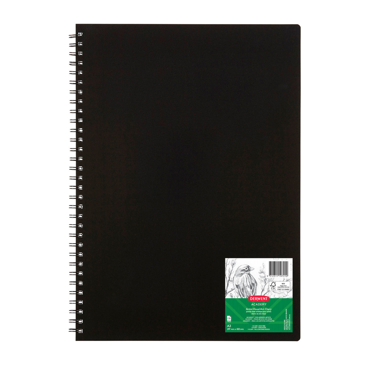 Derwent Academy Visual Art Diary A3 portrait 120 pages black, front cover