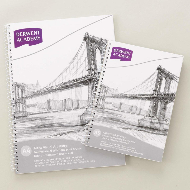 Derwent Academy Visual Art Diary A4 portrait 80 pages, open to blank cartridge paper
