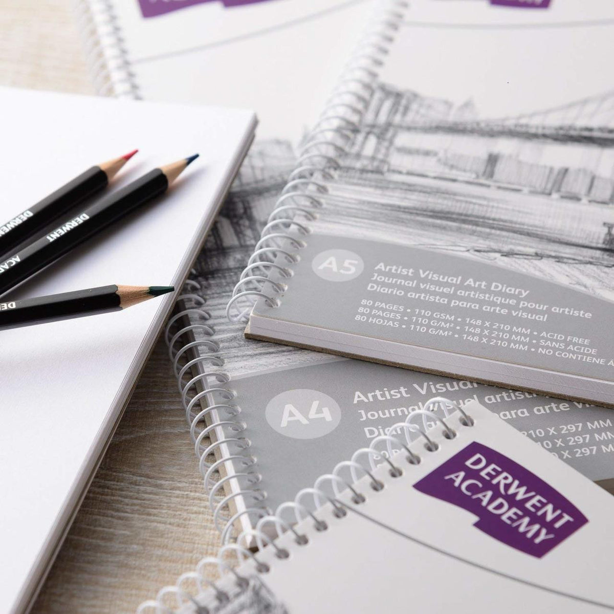Derwent Academy Visual Art Diary A3 landscape 80 pages, single wire spiral binding