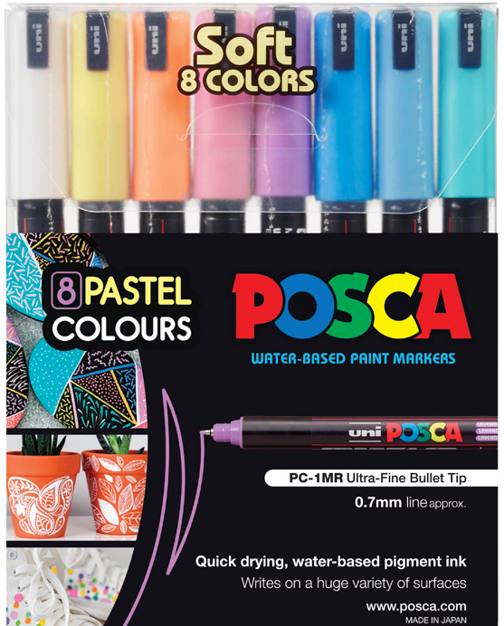 POSCA PC-1MR soft pastel wallet of 8 in pastel toned packaging
