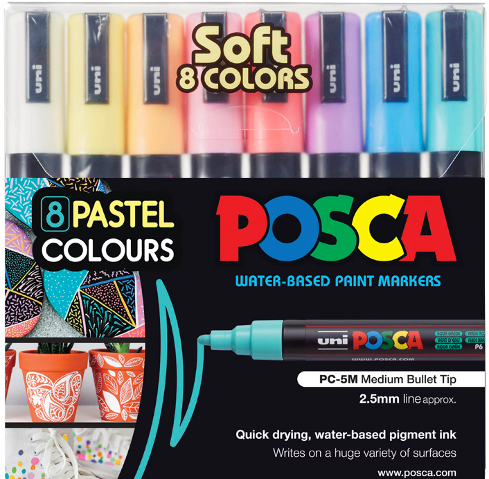 POSCA PC-5M pastel wallet of 8 in packaging