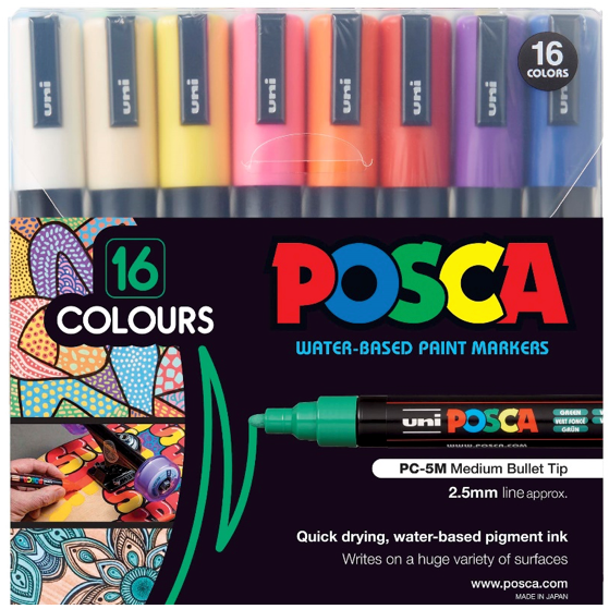 POSCA PC-5M wallet of 16 assorted colours