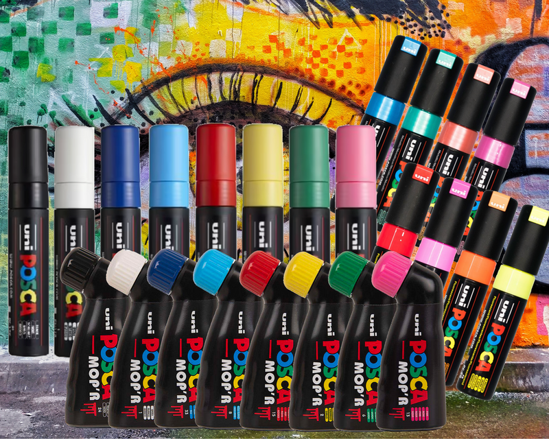 The 24 POSCA markers in the Big Job coverage set laid out