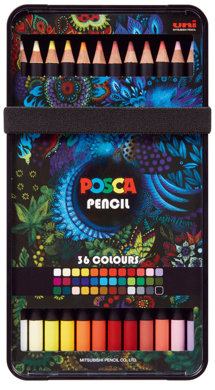 POSCA Pencils set of 36 colours in plastic carry case, front of box