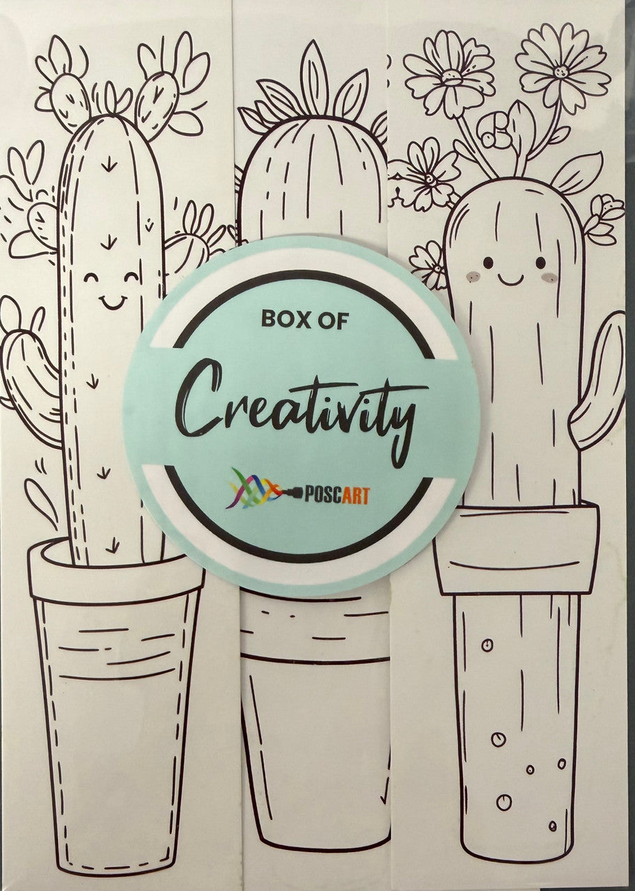 POSCA colour-in bookmarks cactus theme, coloured bookmarks resting on book pages