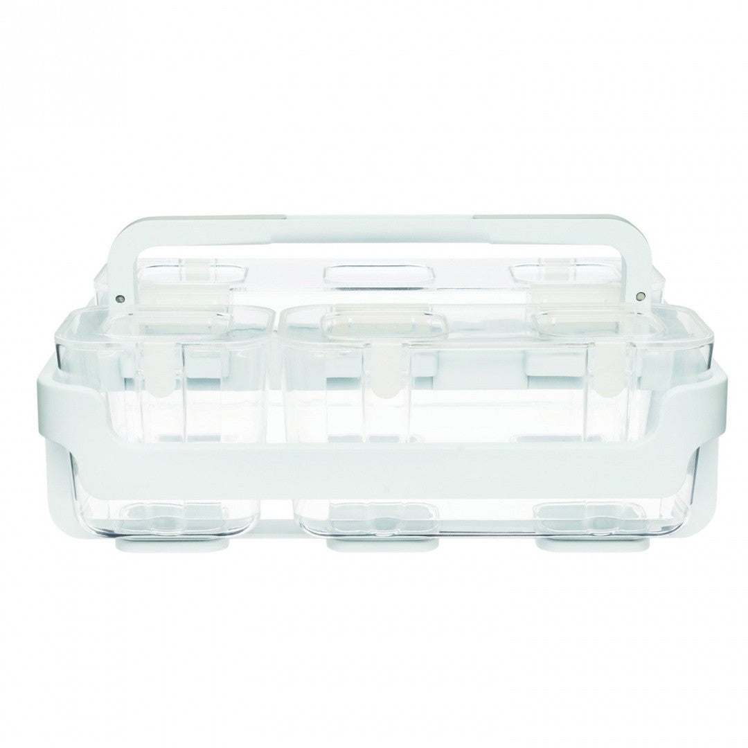 Deflecto stackable caddy organiser on a desk with stationery