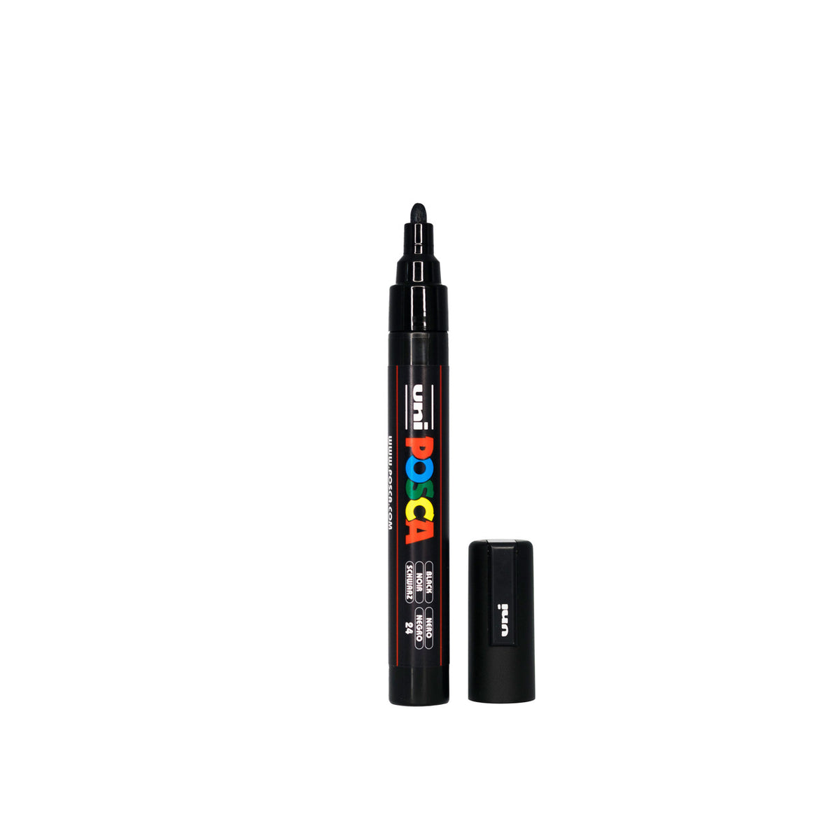 POSCA PC-5M paint marker shown with cap on and cap off