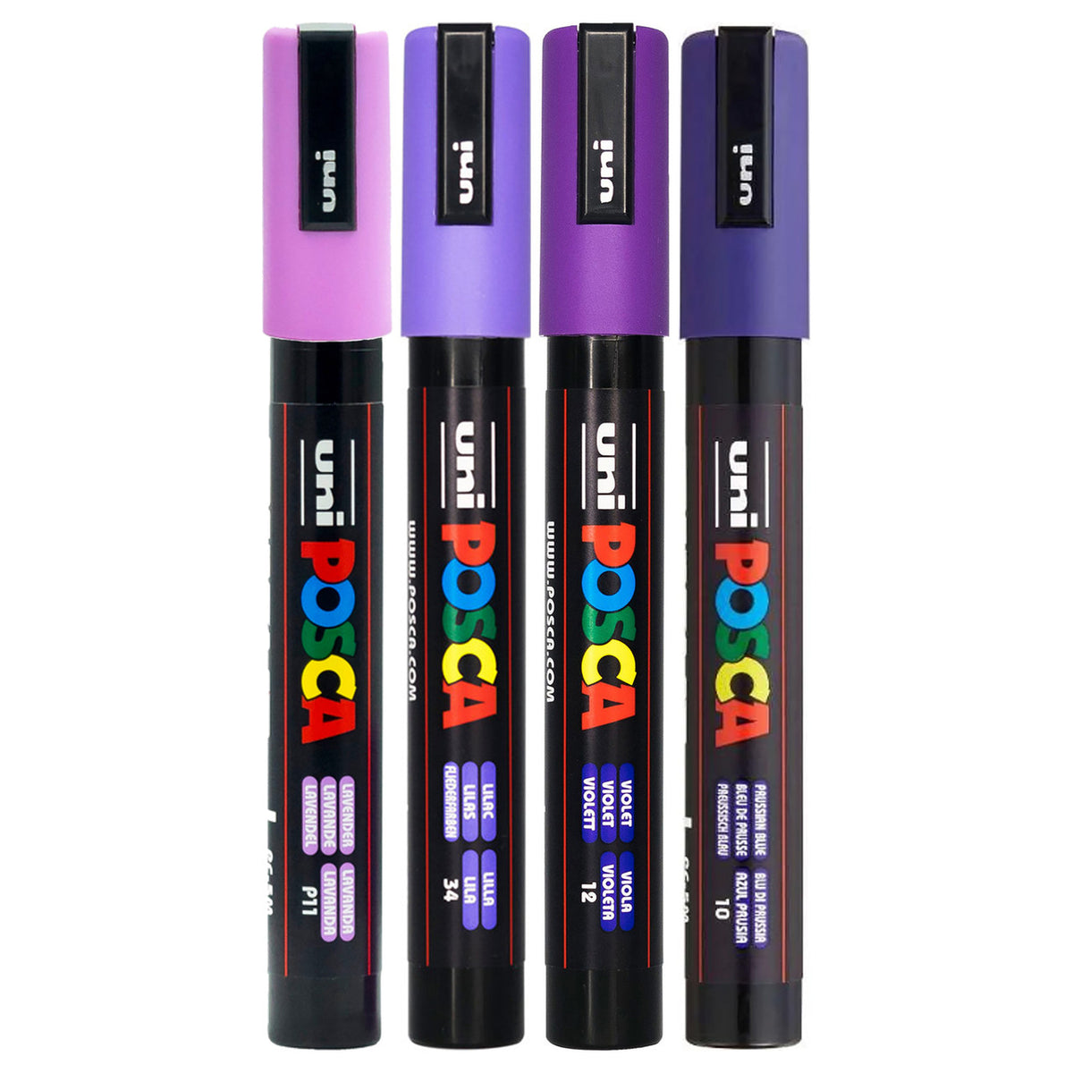 POSCA PC-5M purple tones wallet of 4 displayed with the markers