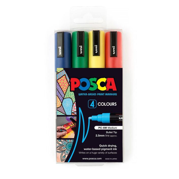 POSCA PC-5M assorted colours wallet of 4 in packaging